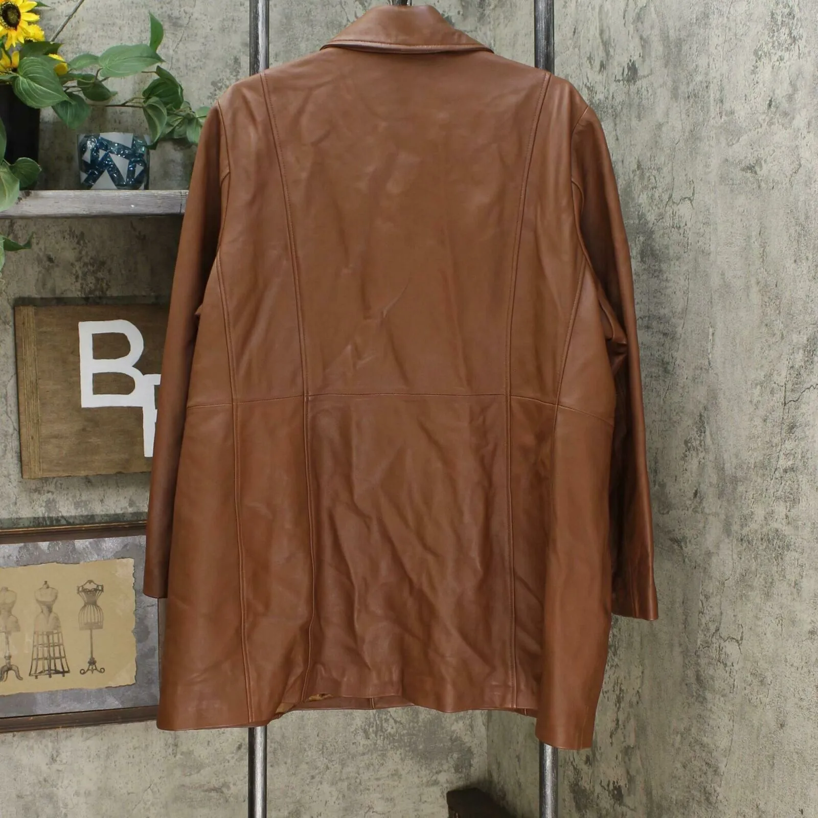 Anne Klein Women's Plus Size Leather Jacket Cognac 2X