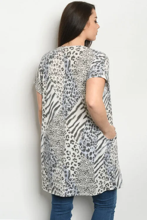 Blue Zebra Print Short Sleeve Cardigan