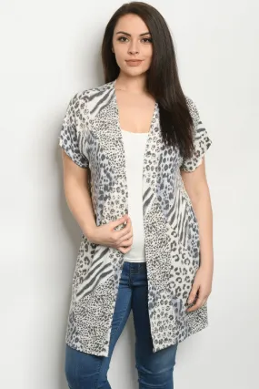 Blue Zebra Print Short Sleeve Cardigan