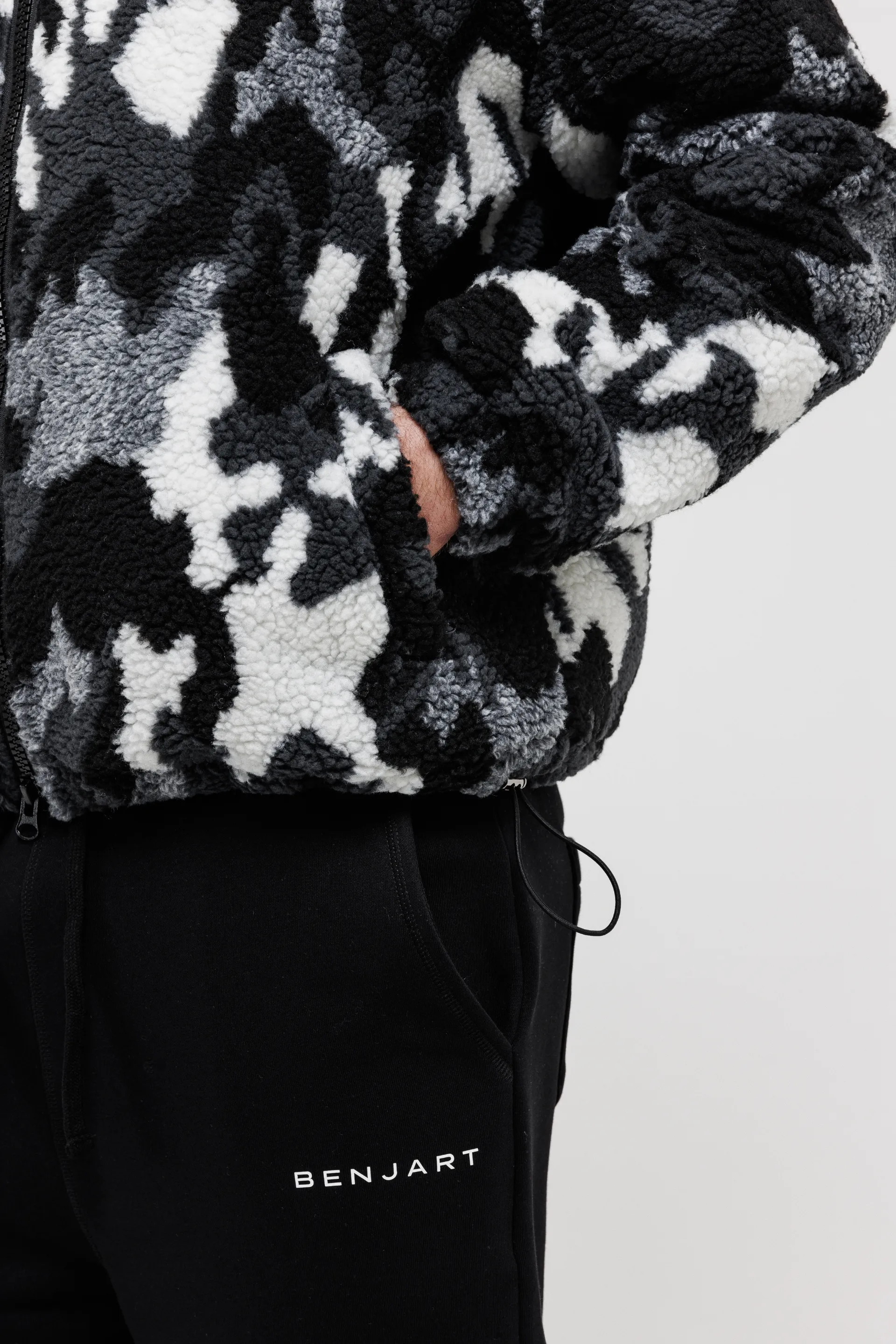 Camo Sherpa Zip Jacket - Black/White