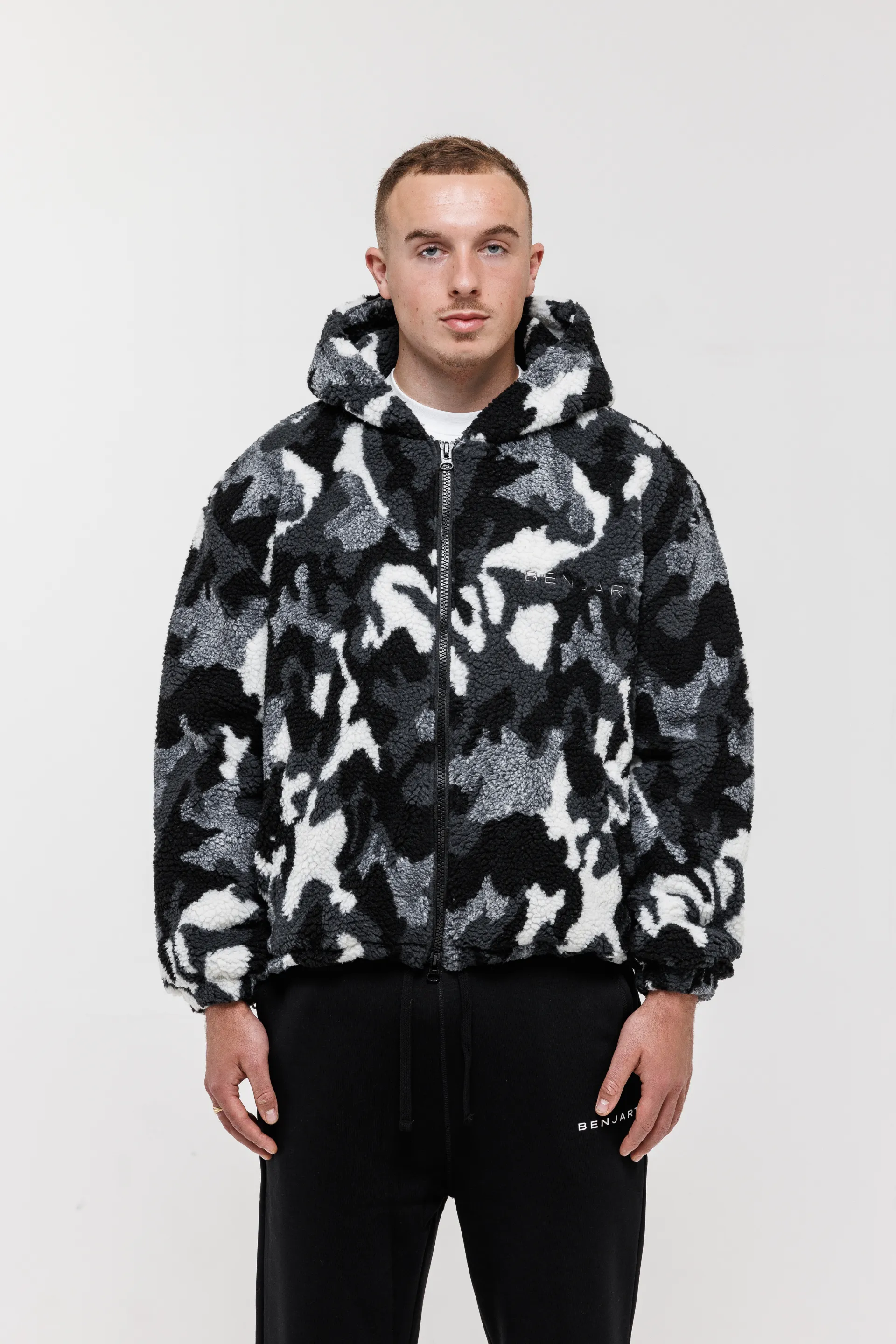 Camo Sherpa Zip Jacket - Black/White