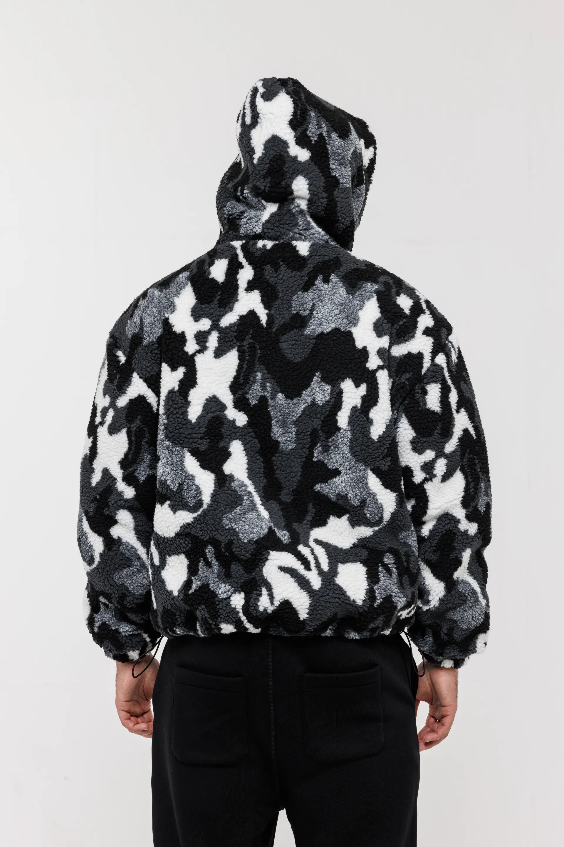 Camo Sherpa Zip Jacket - Black/White