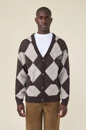 CHECK WOOL GRANDAD CARDIGAN