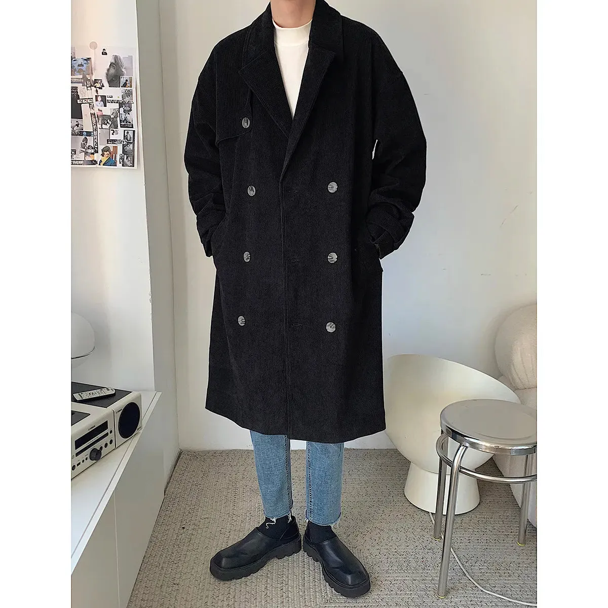 ChicMy-Fall Outfits Autumn Corduroy 2024 Men Clothing Casual Business Trench Coat Mens Leisure Overcoat Top Quality Male Windbreaker Jackets for Men