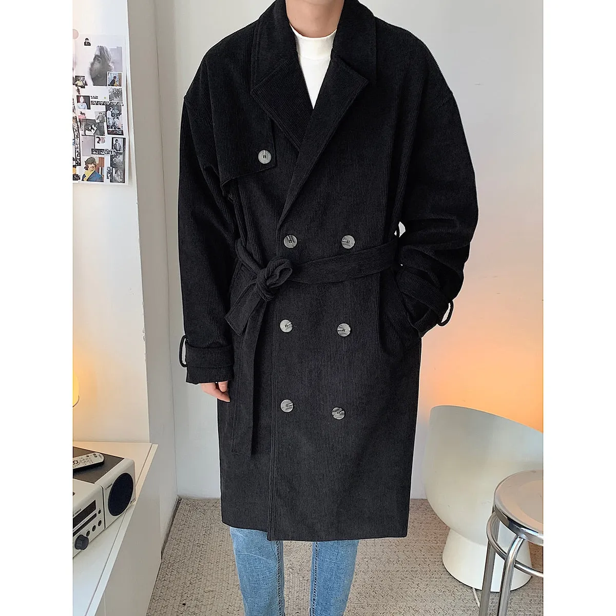 ChicMy-Fall Outfits Autumn Corduroy 2024 Men Clothing Casual Business Trench Coat Mens Leisure Overcoat Top Quality Male Windbreaker Jackets for Men