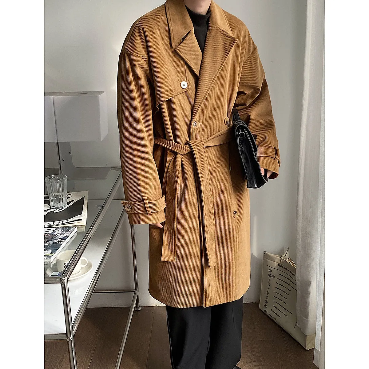 ChicMy-Fall Outfits Autumn Corduroy 2024 Men Clothing Casual Business Trench Coat Mens Leisure Overcoat Top Quality Male Windbreaker Jackets for Men