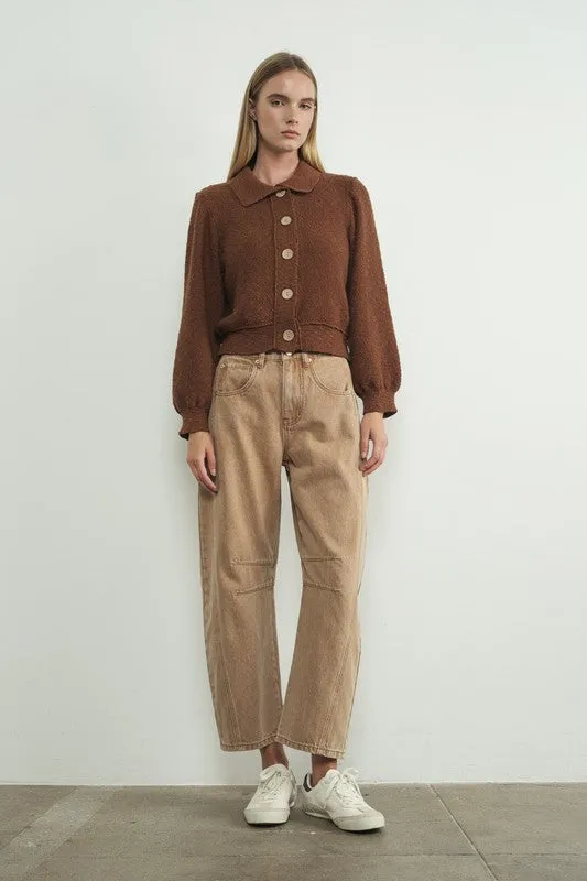 Collar Button Down Cardigan - Brown