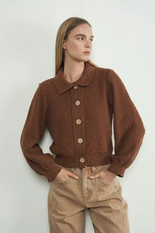 Collar Button Down Cardigan - Brown