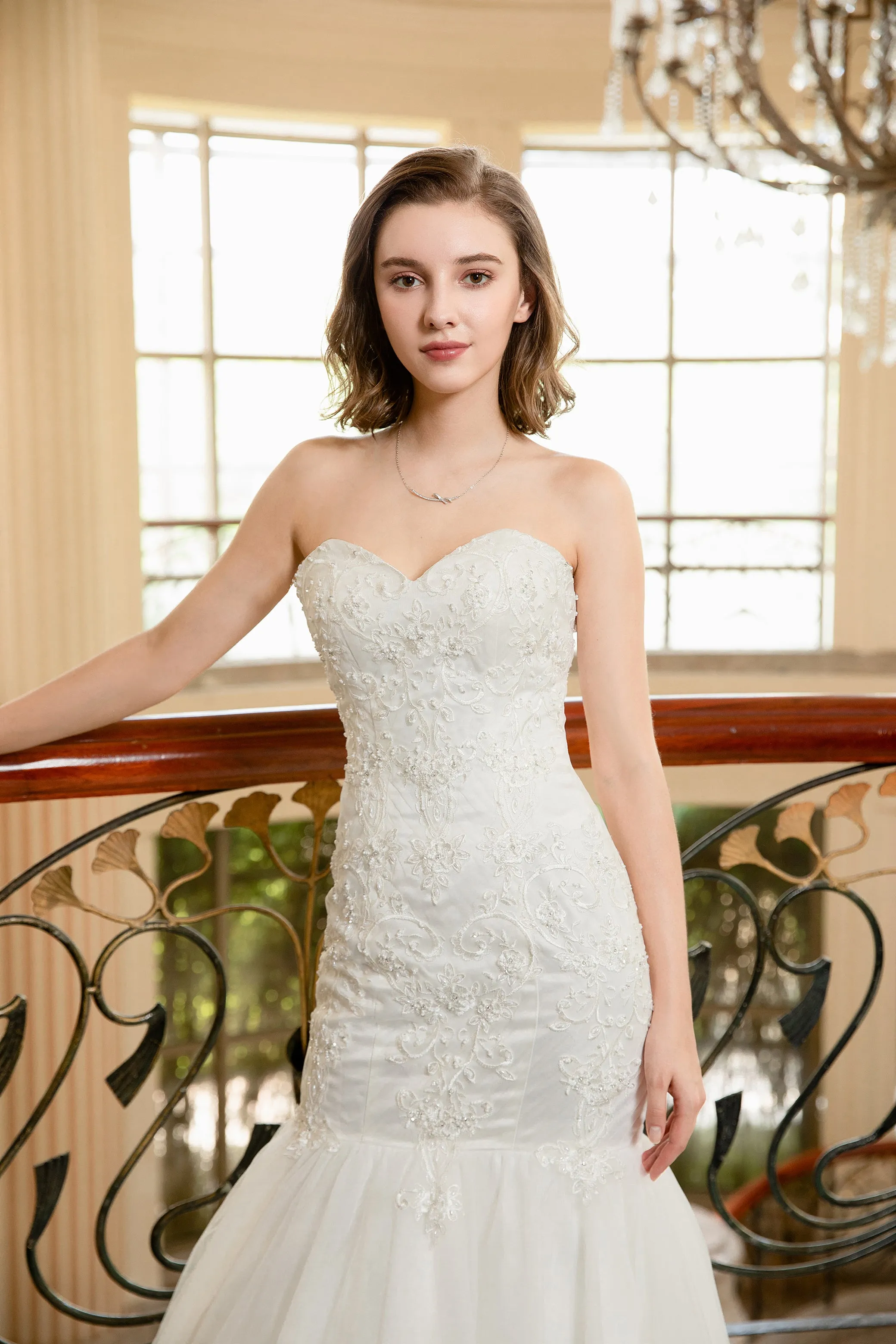 Evelyn - Selena Huan Strapless Abstract Chantilly Lace Mermaid Gown