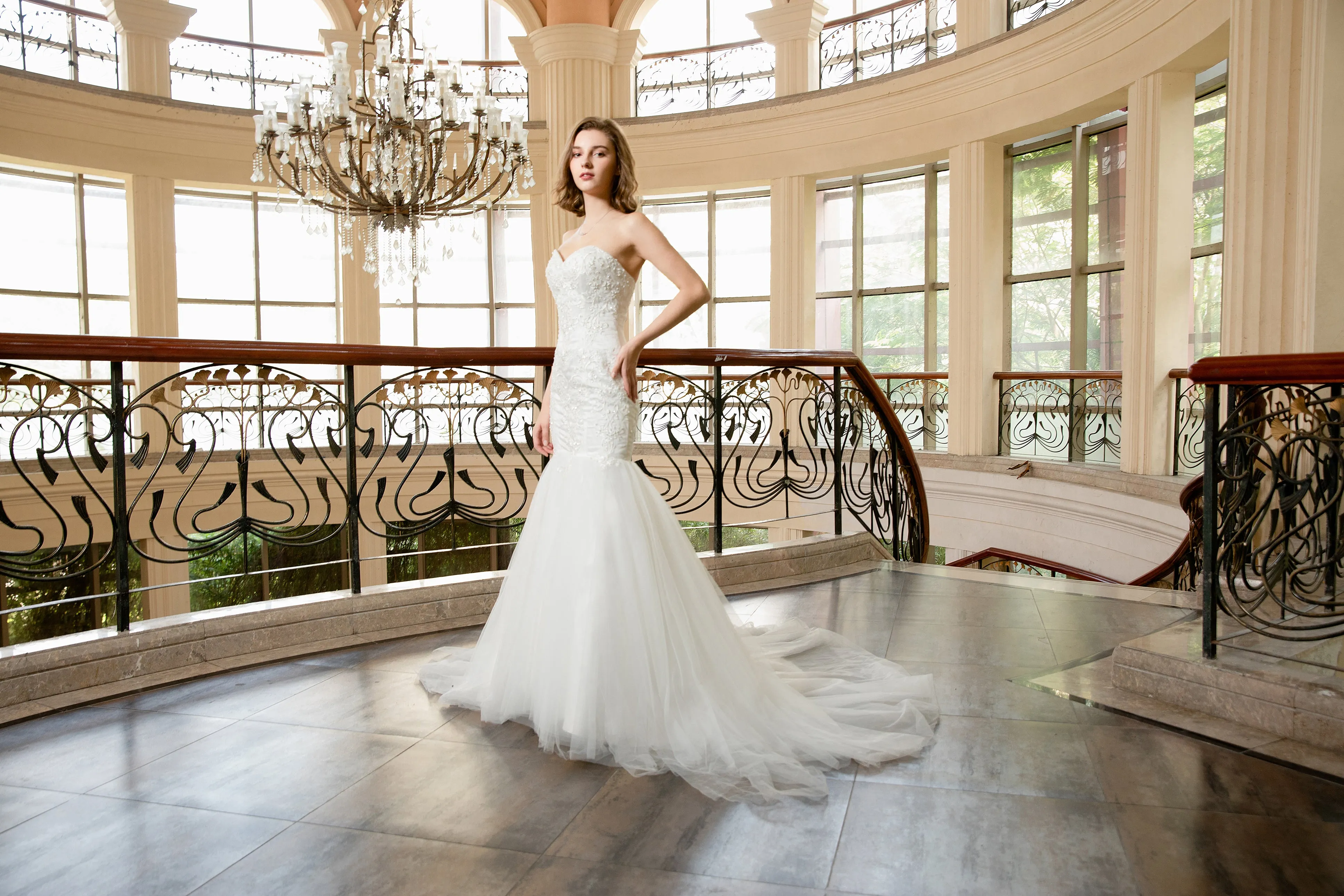 Evelyn - Selena Huan Strapless Abstract Chantilly Lace Mermaid Gown