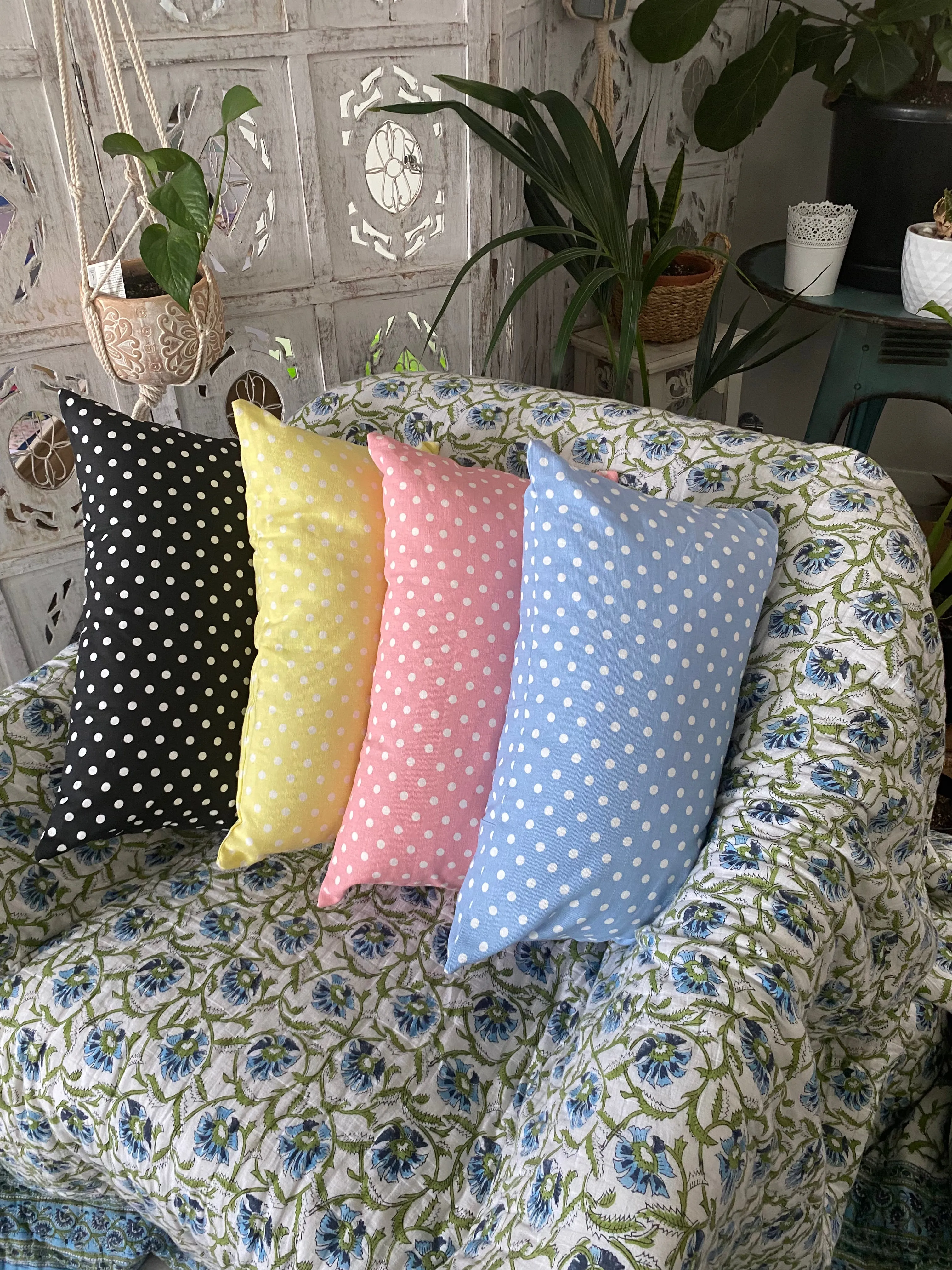 Fair Trade Cushion - Dots, Pink, Yellow, Blue, Black