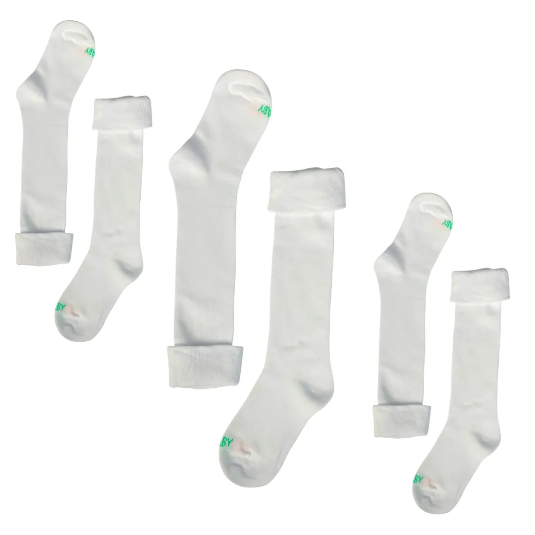Fold Over Cuff AFO Friendly Knee Socks, White