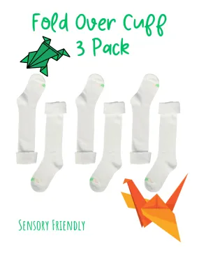Fold Over Cuff AFO Friendly Knee Socks, White
