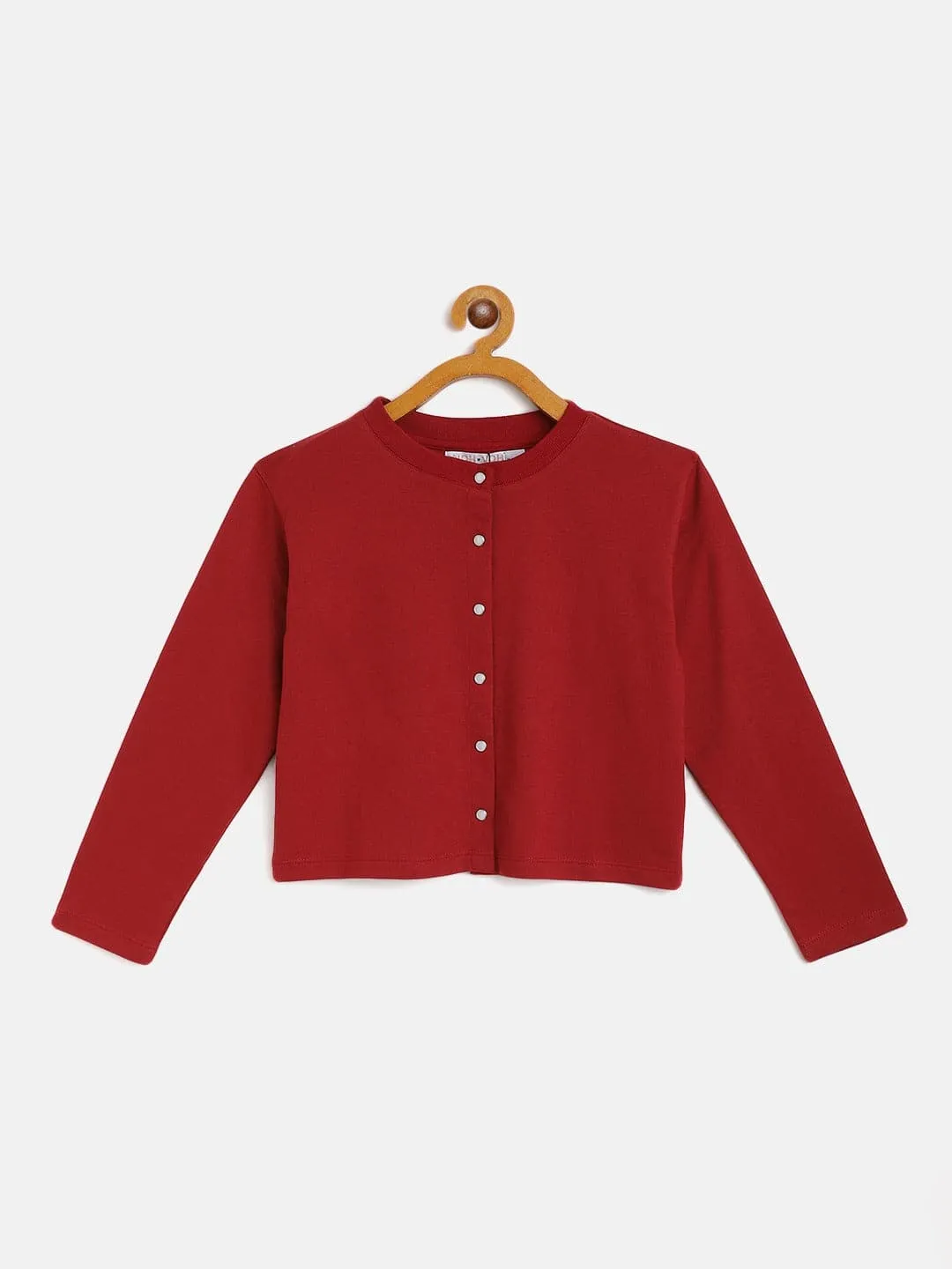 Girls Maroon Terry Front Button Boxy Top - Lyush Kids