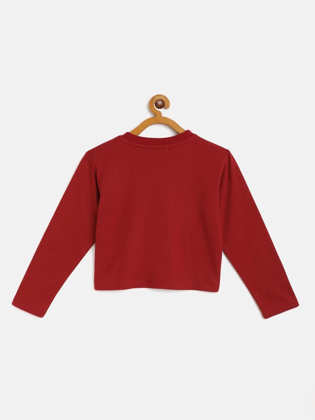 Girls Maroon Terry Front Button Boxy Top - Lyush Kids