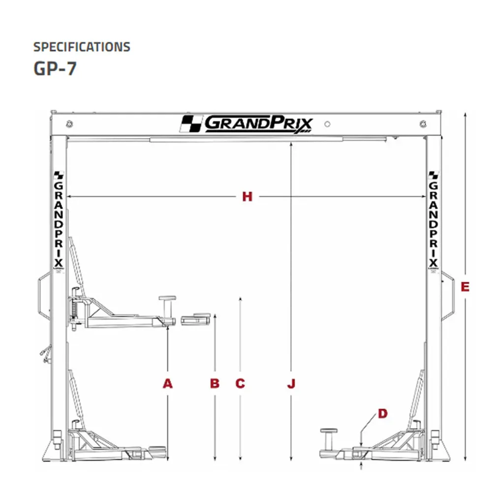GrandPrix GP-7 7,000 lbs. Capacity 2 Post Lift 150” Height