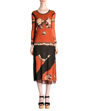Jean Paul Gaultier Vintage Black & Rust Floral Mesh Dress