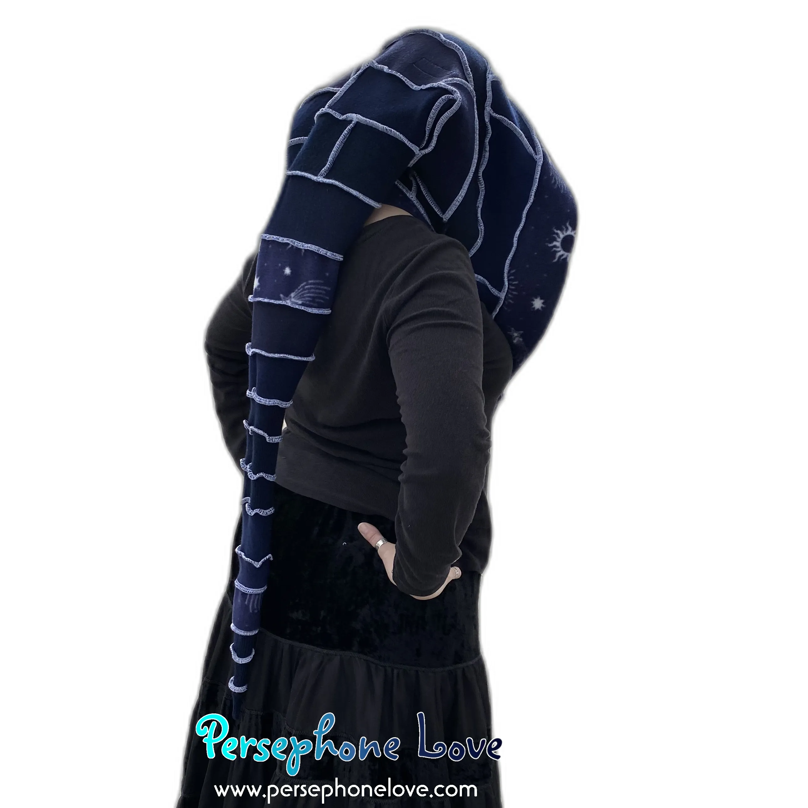 Katwise inspired blue felted cashmere/ merino wool recycled sweater elf hat/hood-1552