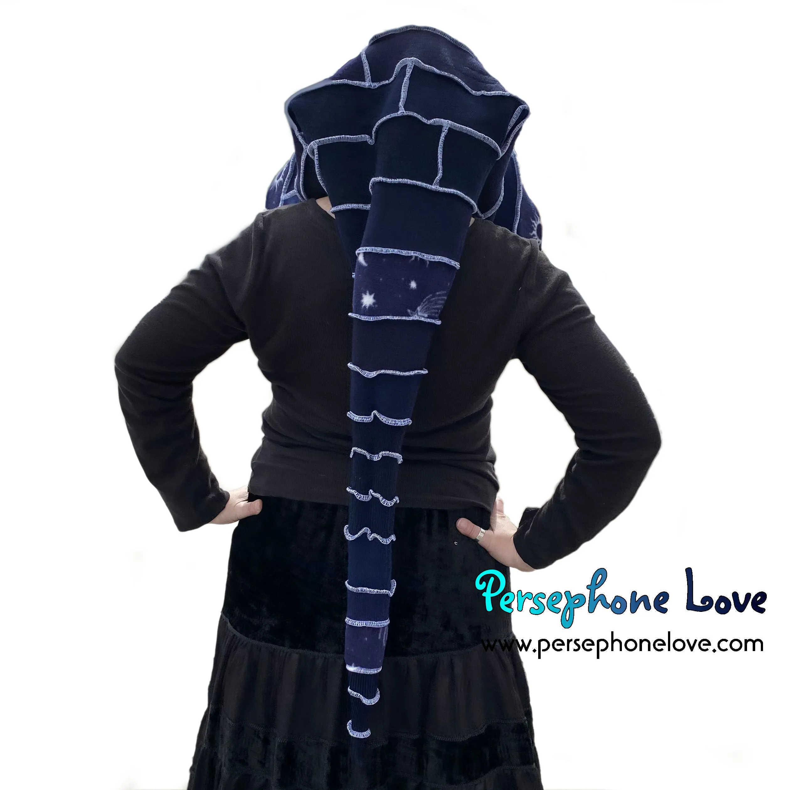 Katwise inspired blue felted cashmere/ merino wool recycled sweater elf hat/hood-1552