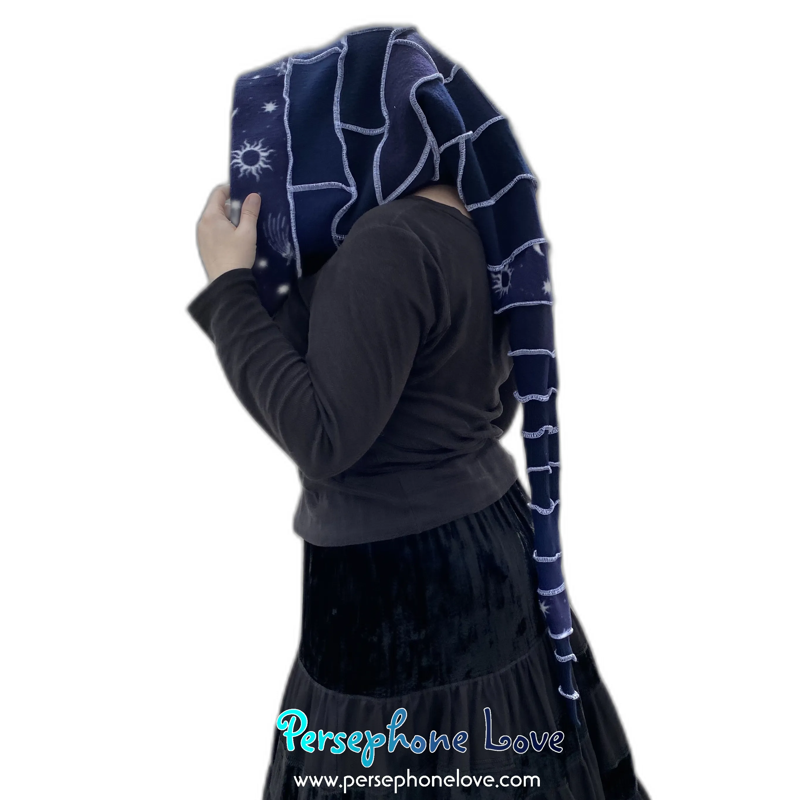 Katwise inspired blue felted cashmere/ merino wool recycled sweater elf hat/hood-1552