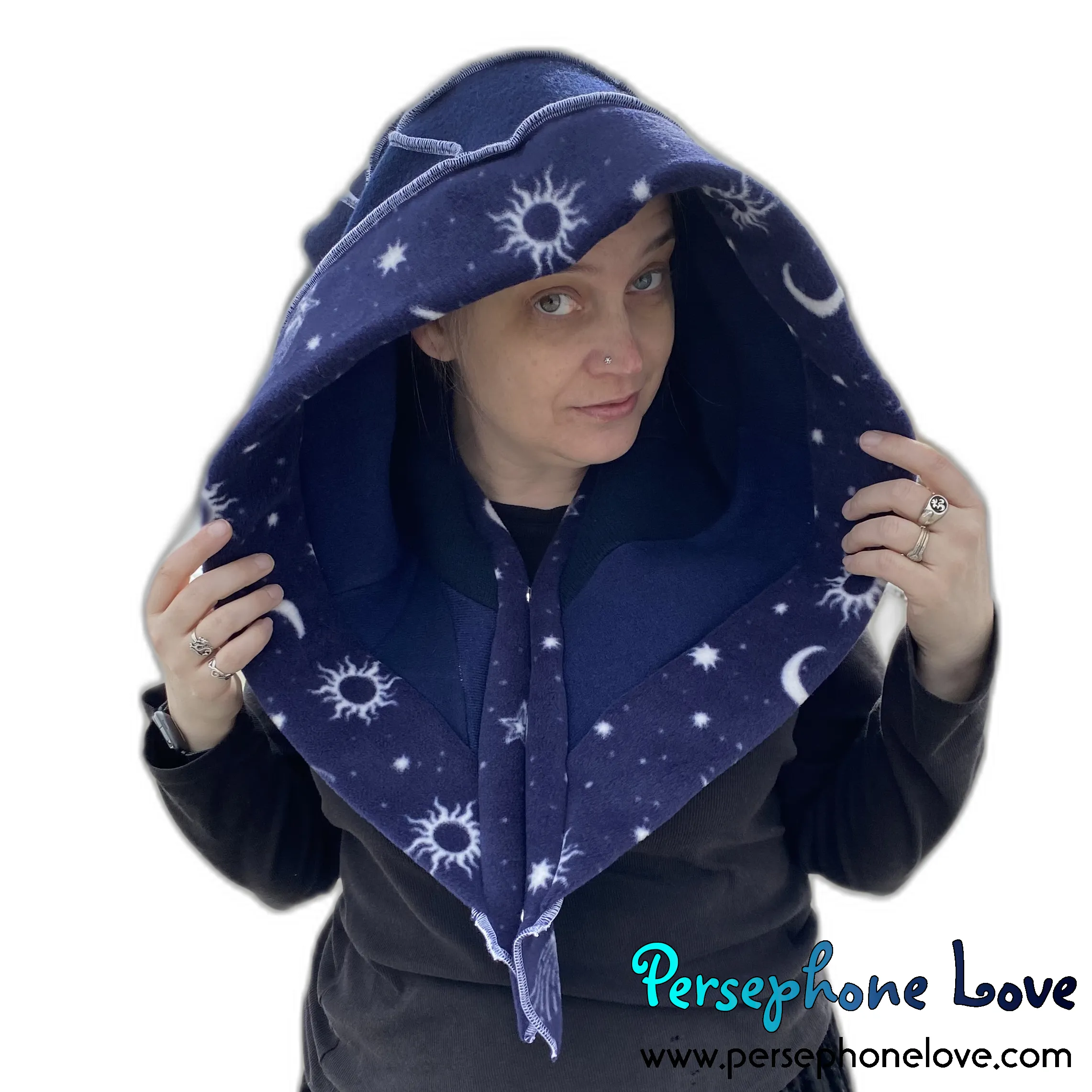 Katwise inspired blue felted cashmere/ merino wool recycled sweater elf hat/hood-1552