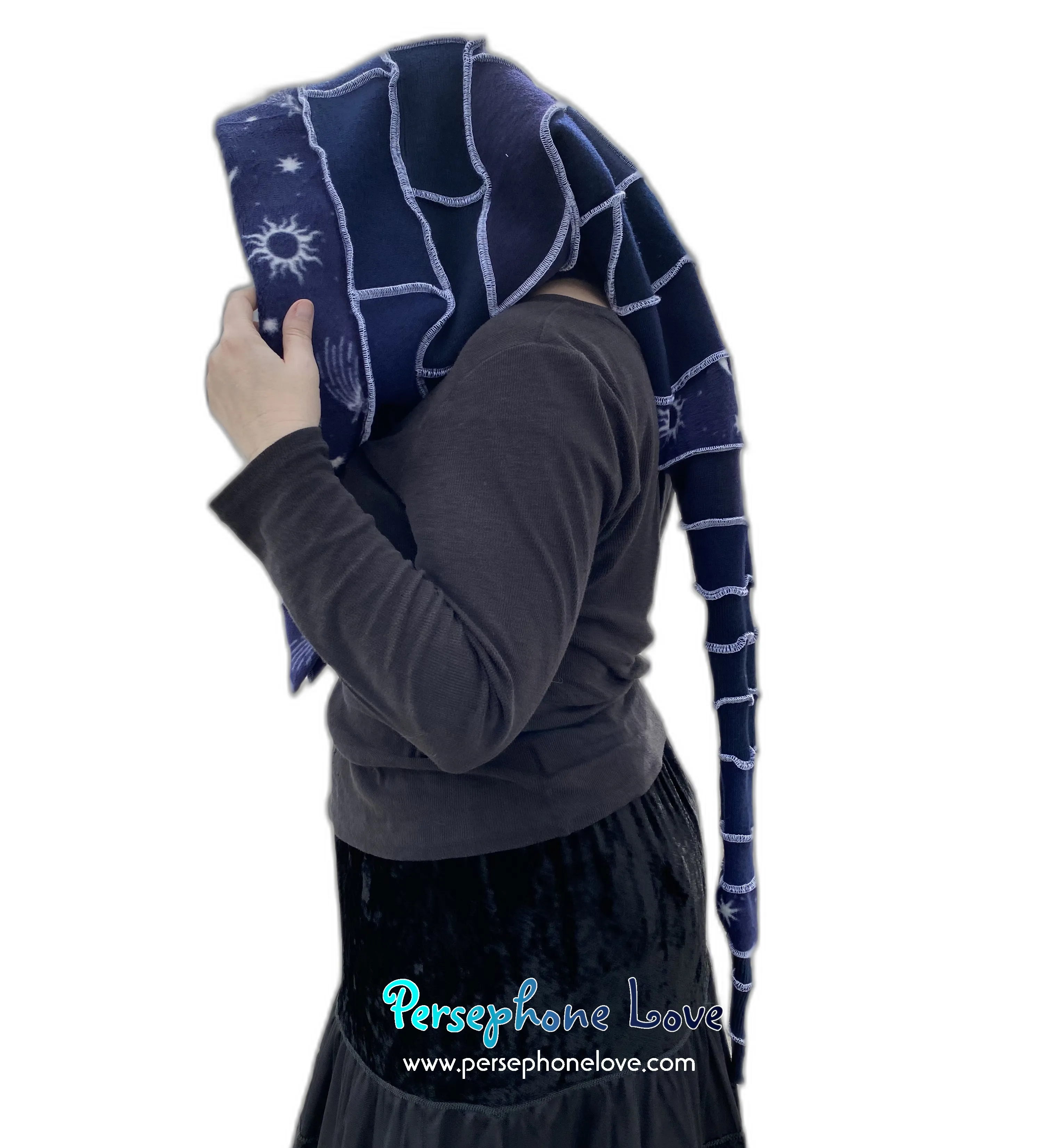 Katwise inspired blue felted cashmere/ merino wool recycled sweater elf hat/hood-1552