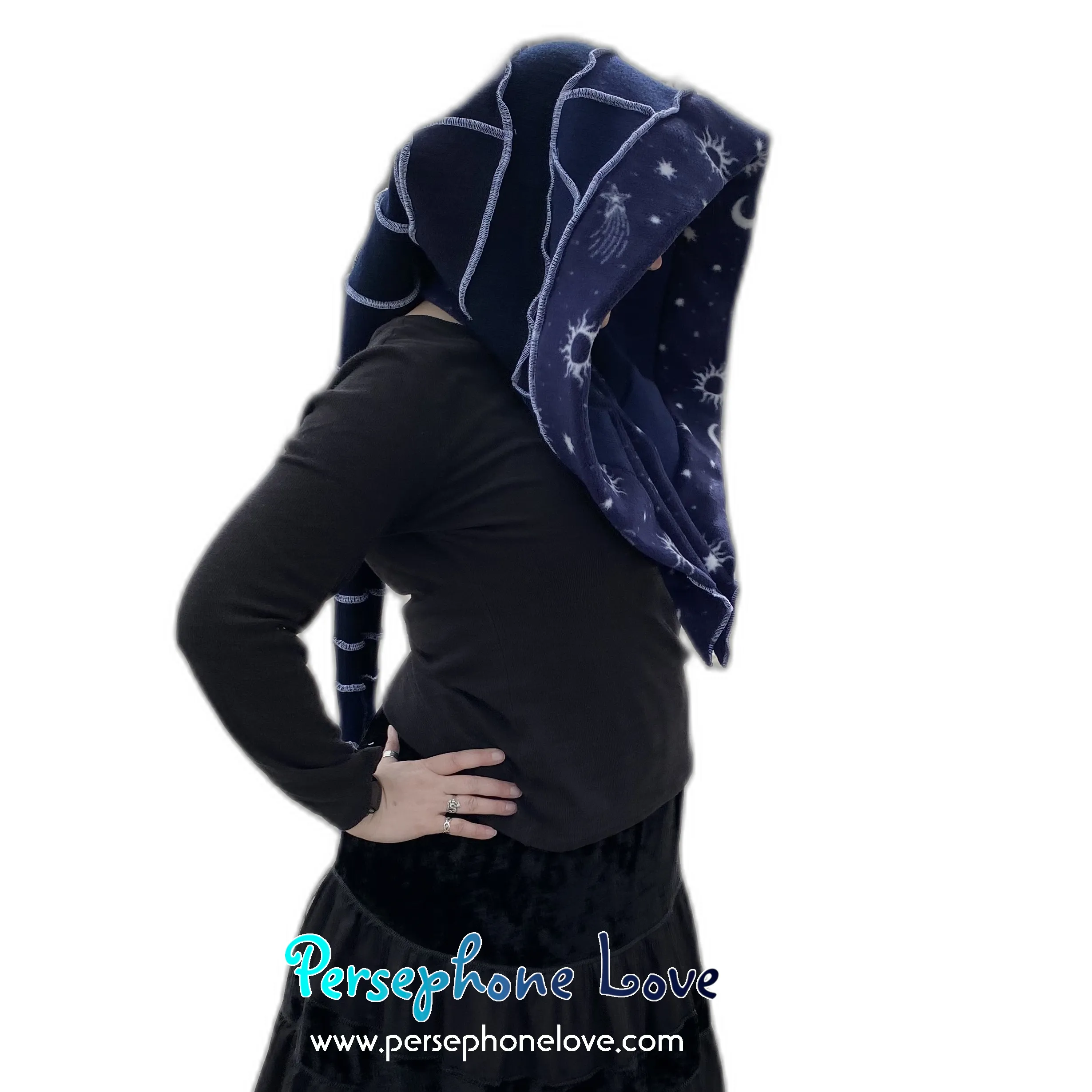 Katwise inspired blue felted cashmere/ merino wool recycled sweater elf hat/hood-1552