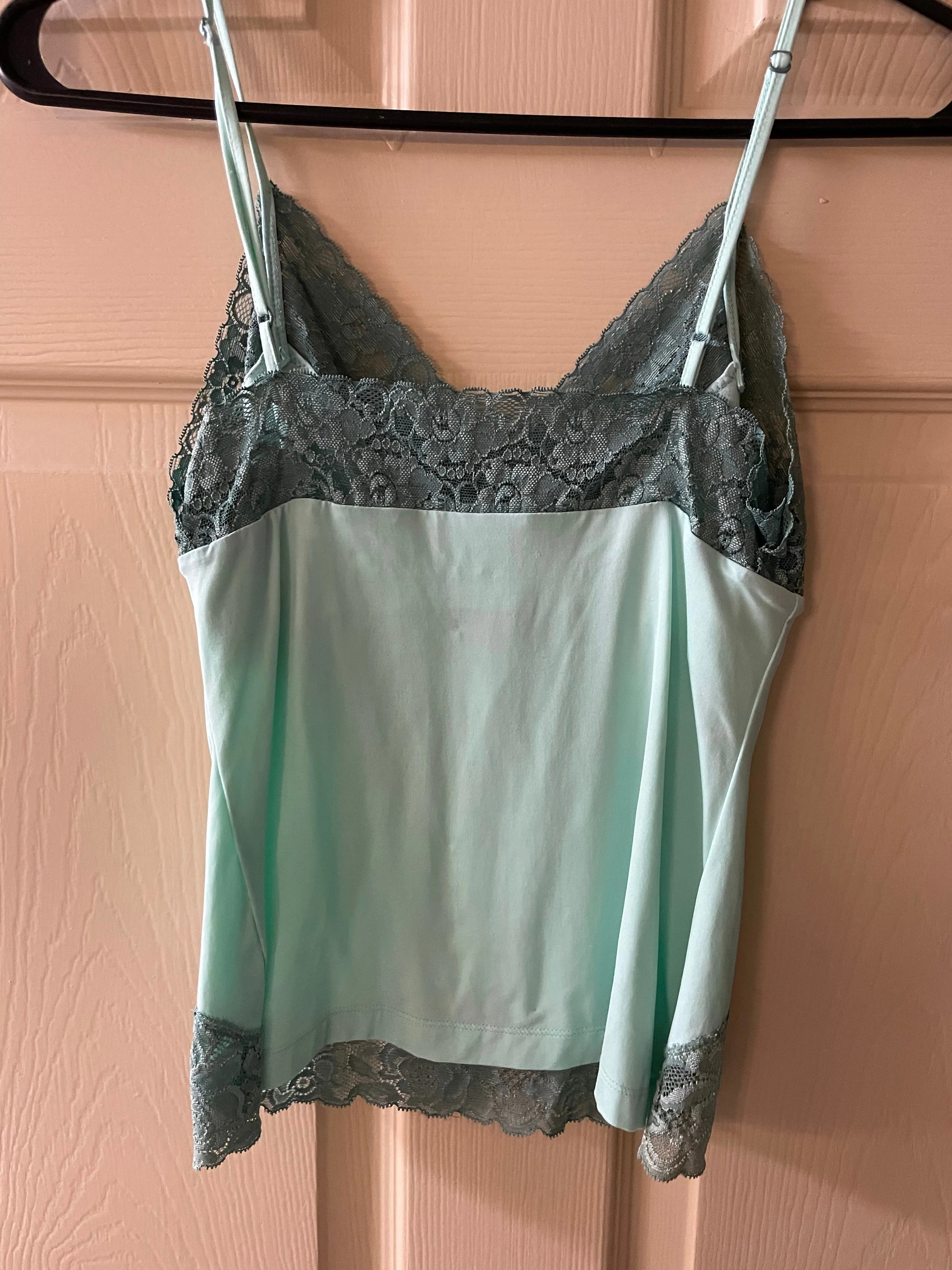 <€€* MODA Intl Nylon Lace Trim Camisole Lingerie Sleepware Green Small