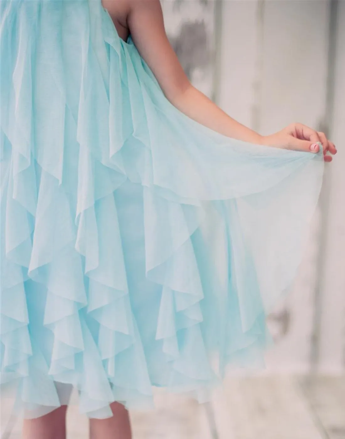 Mesmeric Mesh Ruffle Dress with Beaded Neckline - Turquoise