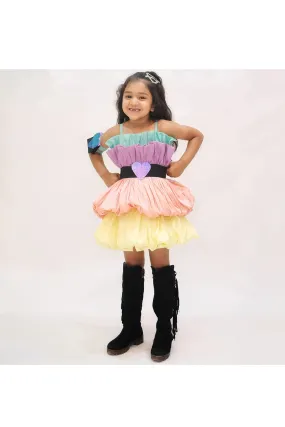 Multicolor four layer balloon dress