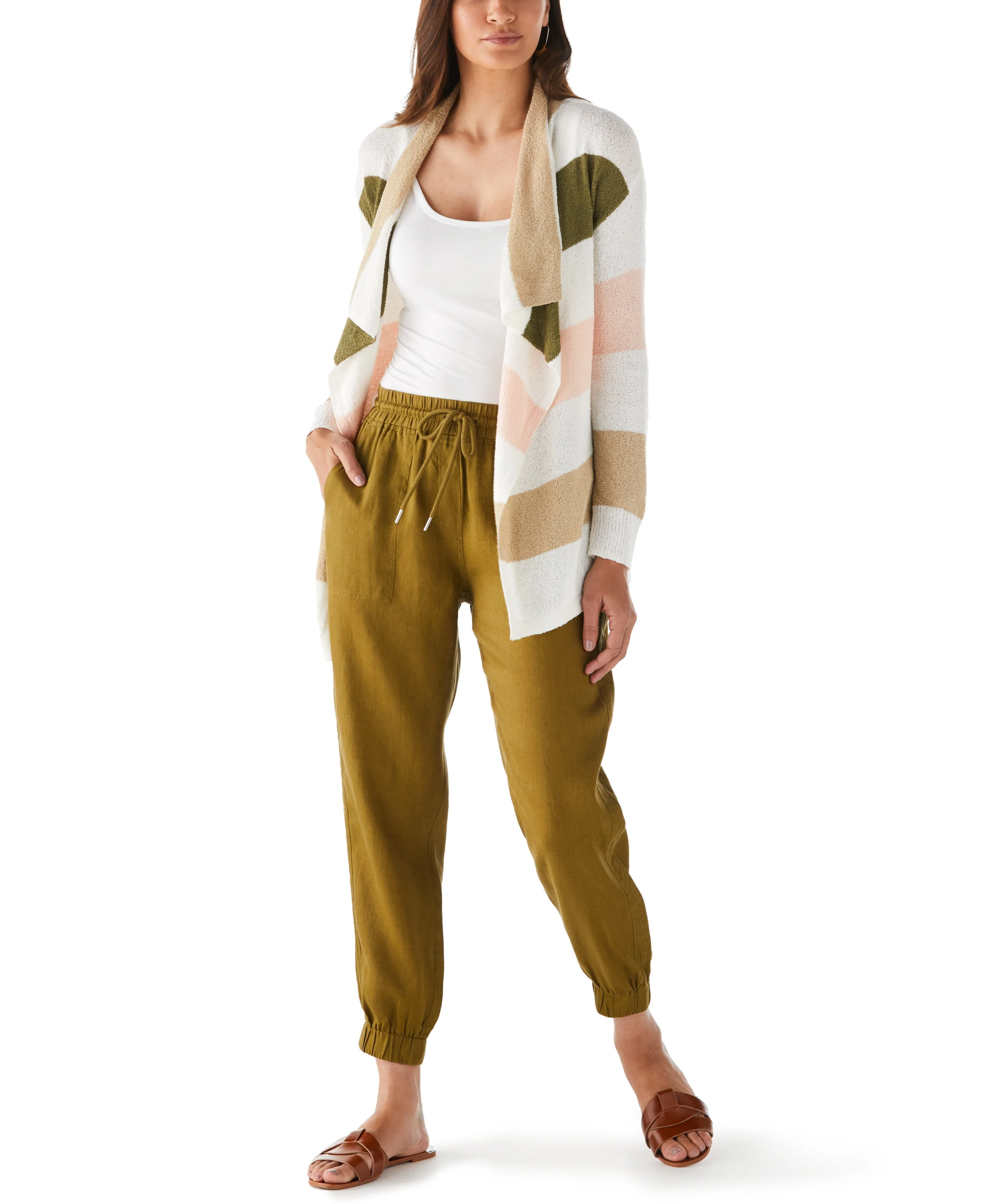 Petite Stripe Draped Cardigan Sweater