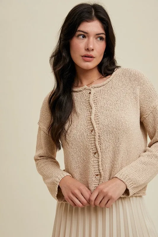 Raw Edge Button Up Cardigan - Champagne