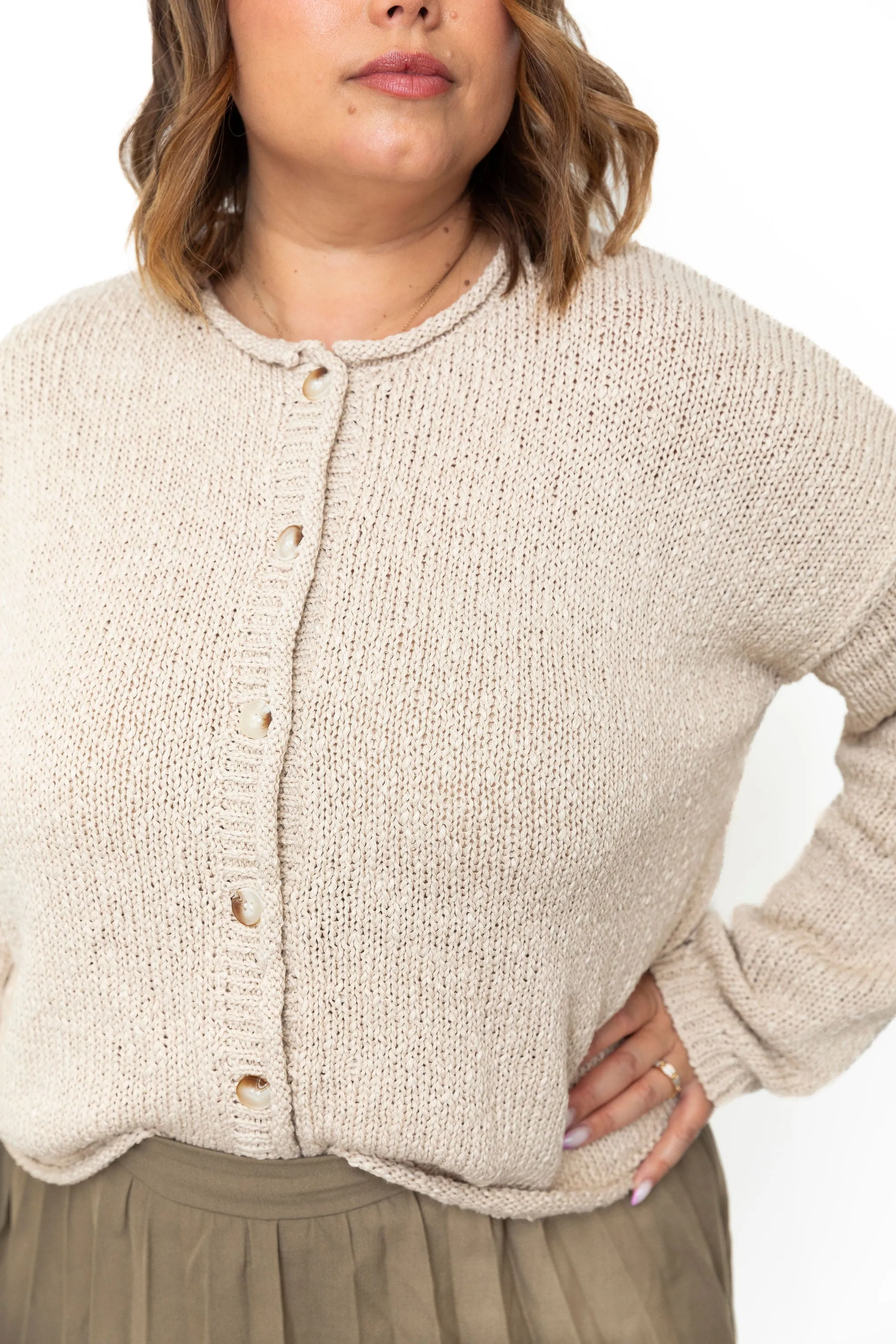 Raw Edge Button Up Cardigan - Champagne