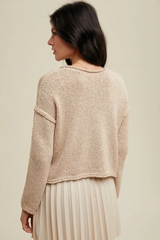 Raw Edge Button Up Cardigan - Champagne