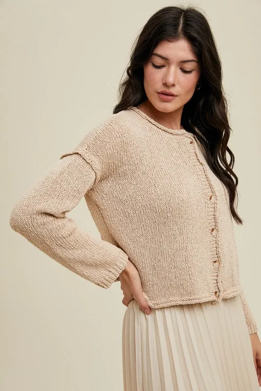 Raw Edge Button Up Cardigan - Champagne