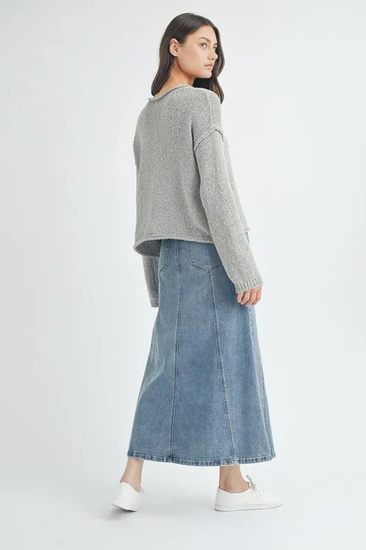 Raw Edge Button Up Cardigan - Pebble