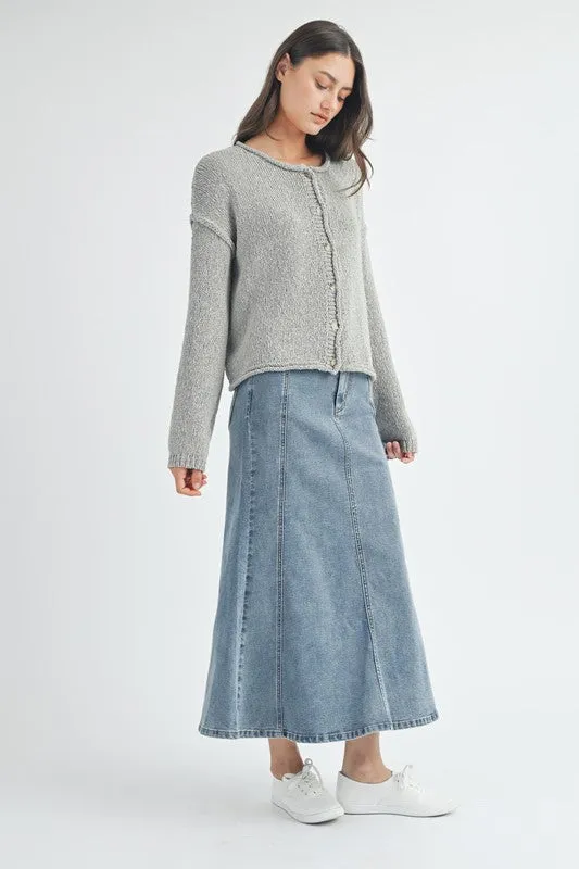Raw Edge Button Up Cardigan - Pebble