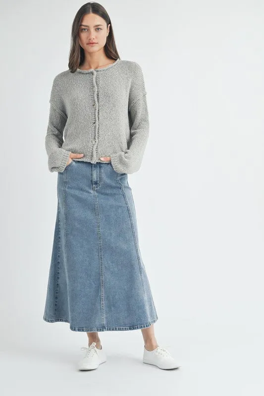Raw Edge Button Up Cardigan - Pebble