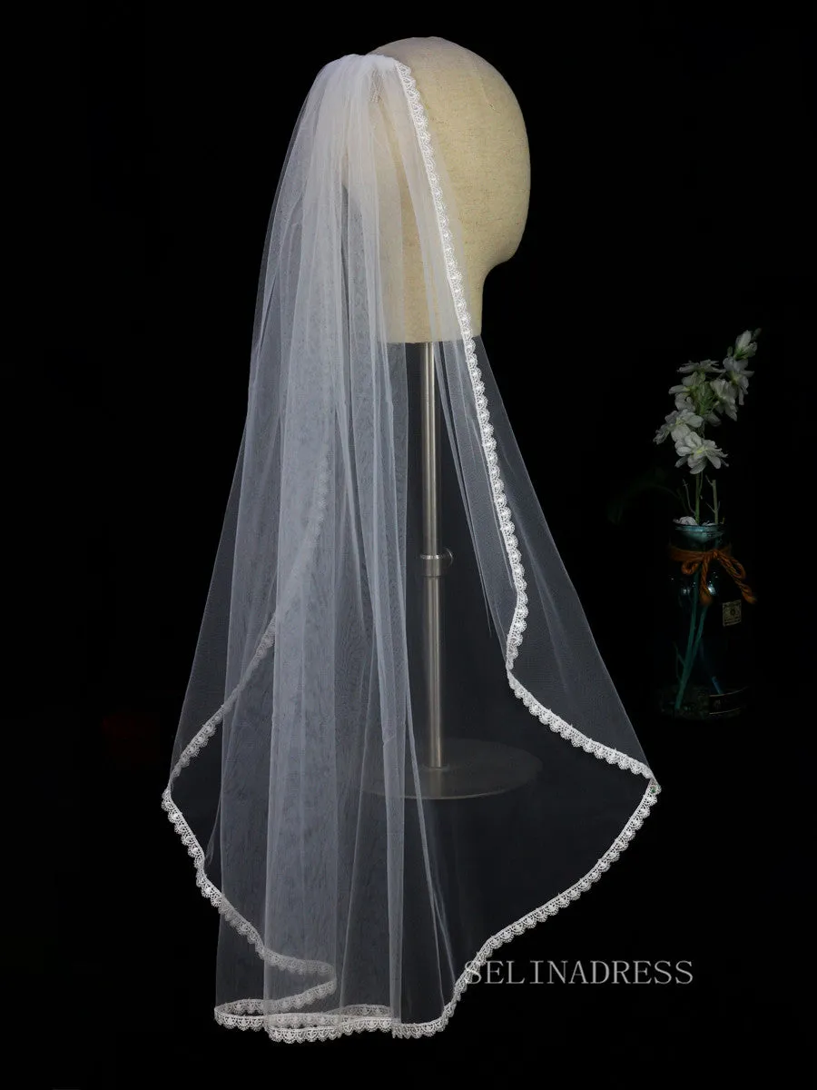 Simple One Layer French Lace Wedding Veils ALC022