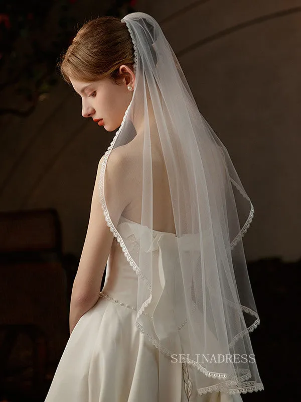 Simple One Layer French Lace Wedding Veils ALC022