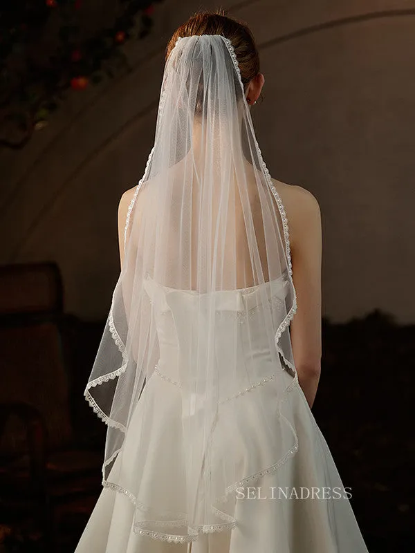 Simple One Layer French Lace Wedding Veils ALC022