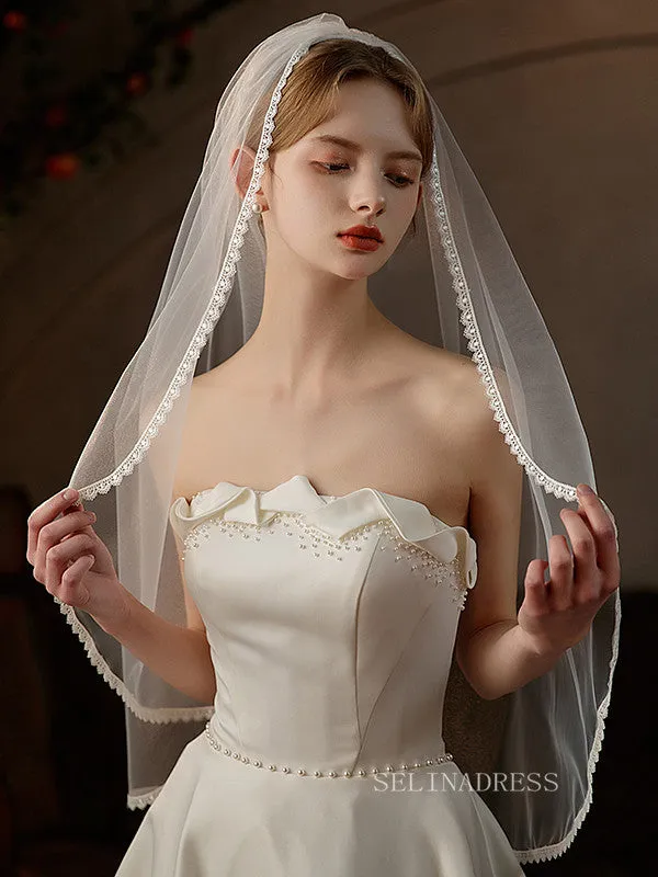 Simple One Layer French Lace Wedding Veils ALC022