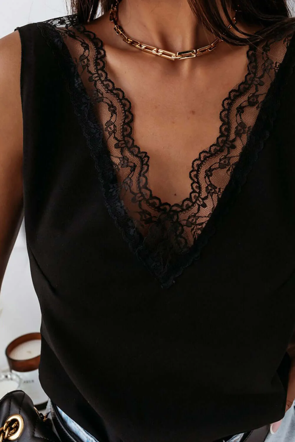 STRAIGHT LACED CAMI (black)