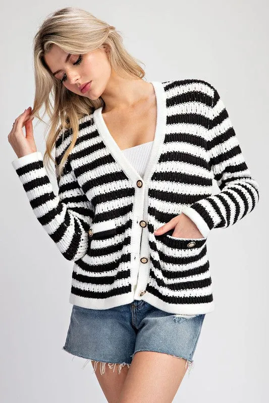 Striped Cardigan - Black