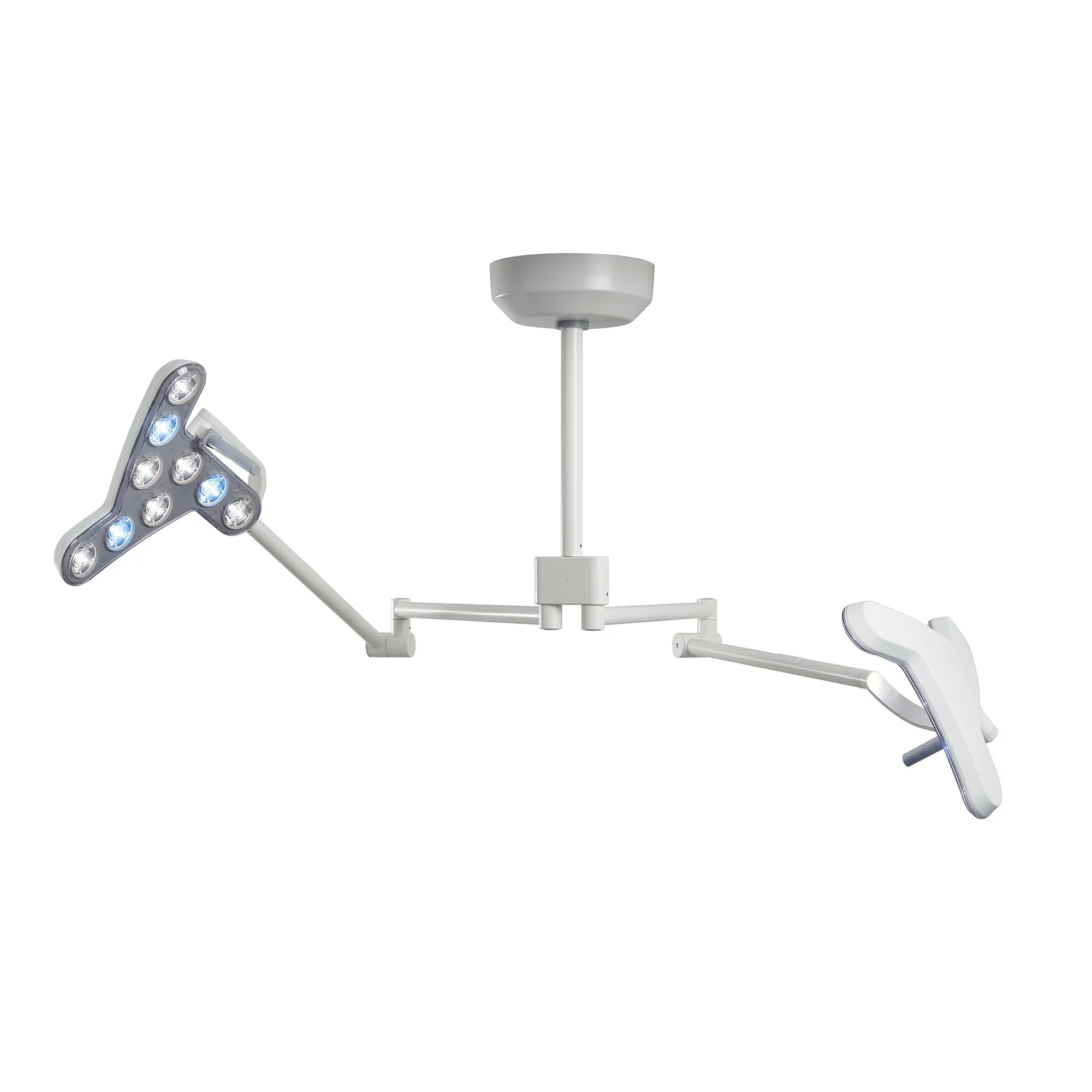 Waldmann D16206000, TRIANGO Fokus 100-3 C LED Medical Procedure Light, Dual Head, 200,000 lux, Ceiling Mounted, Dimming, Color Changing, Adj. Light Field